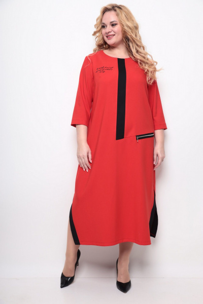 Платье в стиле casual из текстиля с вставками и разрезами по бокам Michel chic 2073/1 красный - фото 1