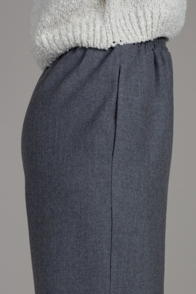 Брюки свободного кроя из шерстяного текстиля с высокой талией Mirolia 1235 серый - фото 5