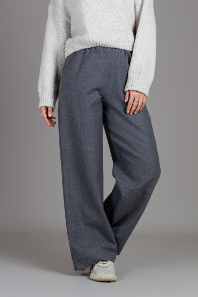 Брюки свободного кроя из шерстяного текстиля с высокой талией Mirolia 1235 серый - фото 4