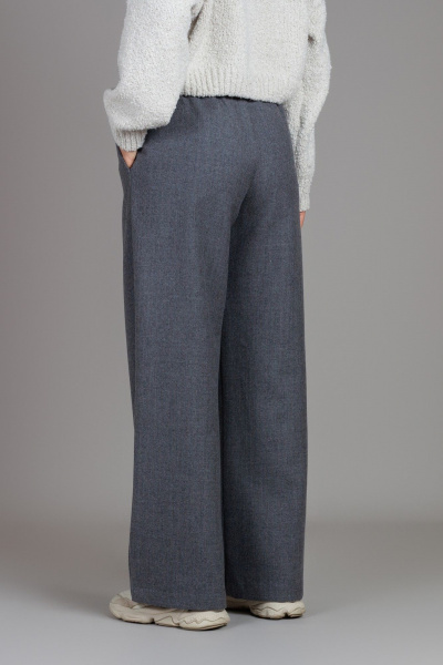 Брюки свободного кроя из шерстяного текстиля с высокой талией Mirolia 1235 серый - фото 3