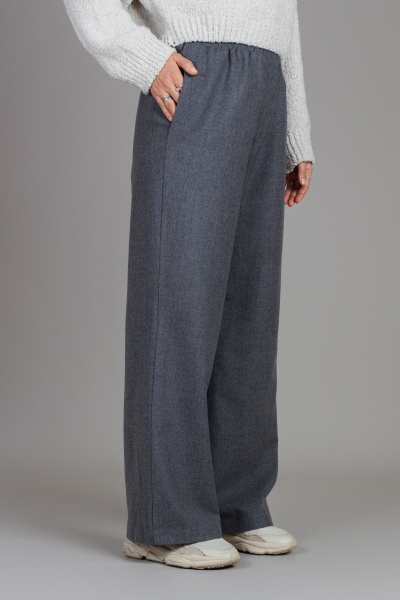 Брюки свободного кроя из шерстяного текстиля с высокой талией Mirolia 1235 серый - фото 2