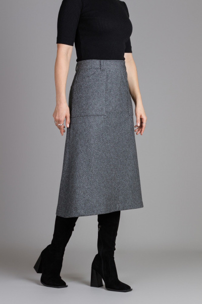 Мидидлина юбка-трапеция из мягкой ткани с накладными карманами Mirolia 1239 темно-серая_диагональ - фото 1