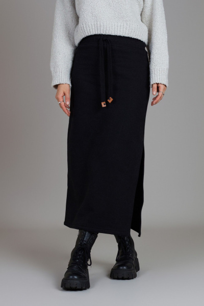 Юбка макси из трикотажа с разрезом и резинкой Mirolia 1243 черный - фото 4