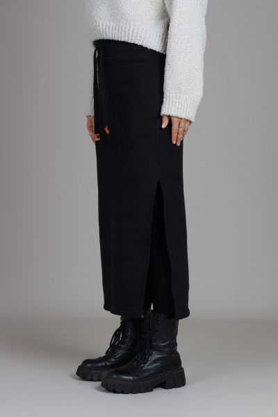 Юбка макси из трикотажа с разрезом и резинкой Mirolia 1243 черный - фото 2