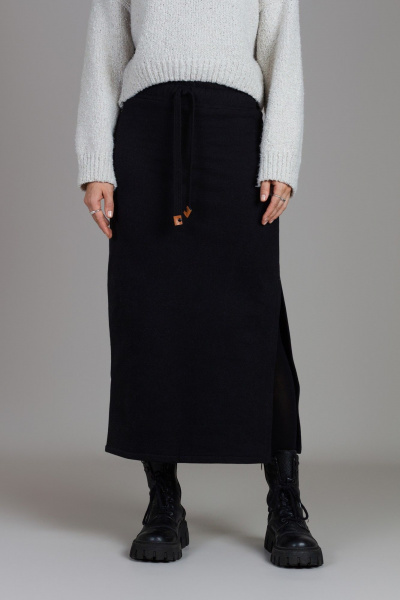 Юбка макси из трикотажа с разрезом и резинкой Mirolia 1243 черный - фото 1
