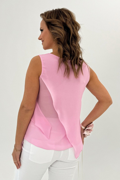 Круглогодичный топ без рукавов с жемчугом и асимметричным низом Condra 16244 розовый - фото 3
