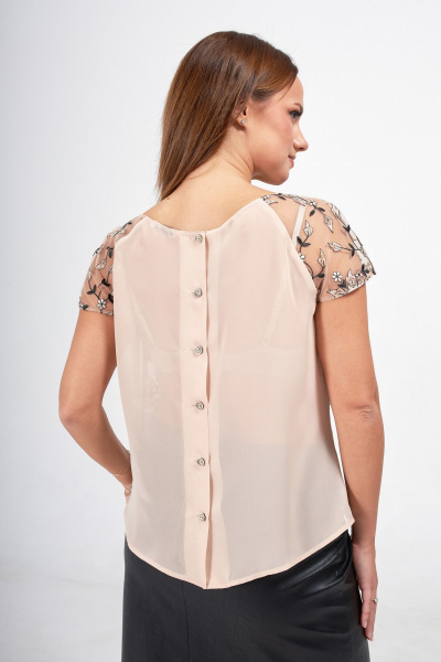 Круглогодичная блузка из сетки с кружевами и короткими рукавами Condra 16260 бежевый-черный - фото 4