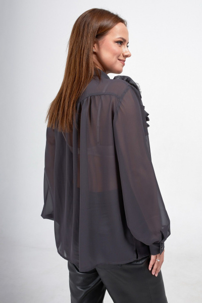 Круглогодичная изящная блузка из шифона с воланами и стойкой Condra 16263 темный серый - фото 4
