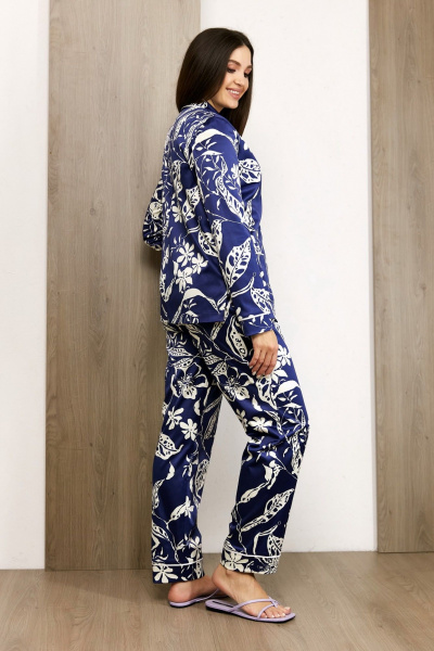 Классический синий домашний костюм из хлопка Condra 6083 синий-белый - фото 4