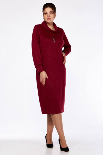 Платье из трикотажа с воротником-хомутом и нашивкой Matini 3.1558/1 бордо_люрекс - фото 5