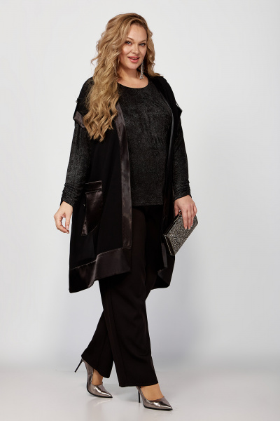 Нарядный черный костюм-тройка из ткани с блестками Algranda А3966-a - фото 3