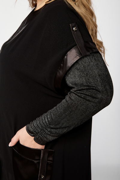 Нарядный черный костюм-тройка из ткани с блестками Algranda А3966-a - фото 10