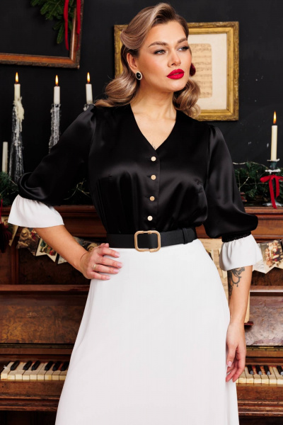 Нарядный комплект блуза с шарфом и юбка с воланом Мода Юрс 2872 черно-белый - фото 6