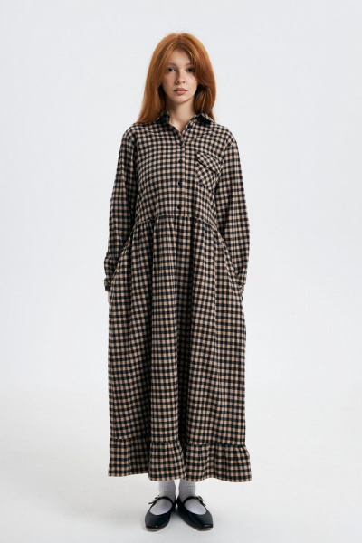 Платье прямого силуэта из мягкой хлопковой фланели Individual design 24241 клетка/бежевый - фото 1