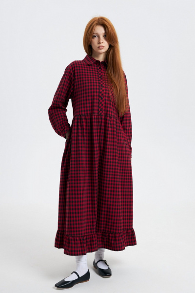 Платье прямого силуэта из мягкой хлопковой фланели Individual design 24241 клетка/красный - фото 4