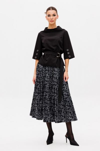 Элегантный комплект блузон и юбка со складами и поясом Ларс Стиль 1015 - фото 5