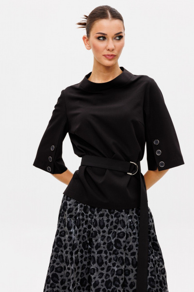 Элегантный комплект блузон и юбка со складами и поясом Ларс Стиль 1015 - фото 3