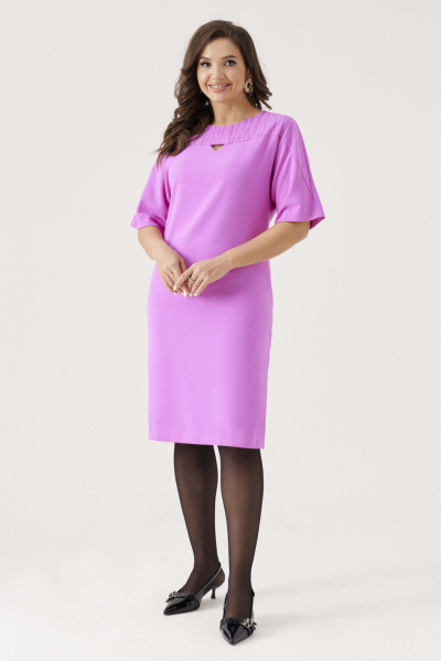 Платье прямого силуэта с принтом и поясом в стиле casual Панда 201480w сиренево-розовый - фото 1