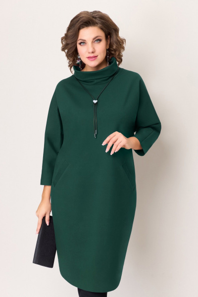 Миди платье из вискозы и трикотажа с украшением VOLNA 1316 бутылочный - фото 2