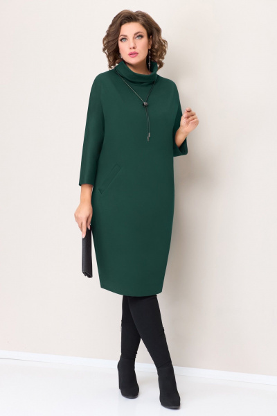 Миди платье из вискозы и трикотажа с украшением VOLNA 1316 бутылочный - фото 1