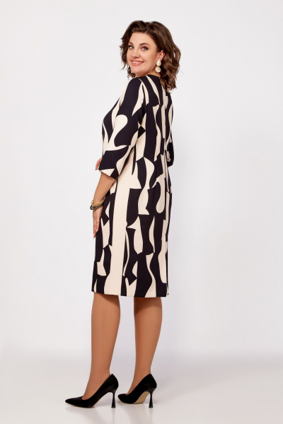 Платье из комбинации принта и однотонной ткани с молнией Swallow 798 бежево-чёрный_принт - фото 9