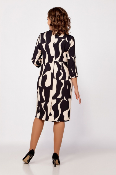 Платье из комбинации принта и однотонной ткани с молнией Swallow 798 бежево-чёрный_принт - фото 8