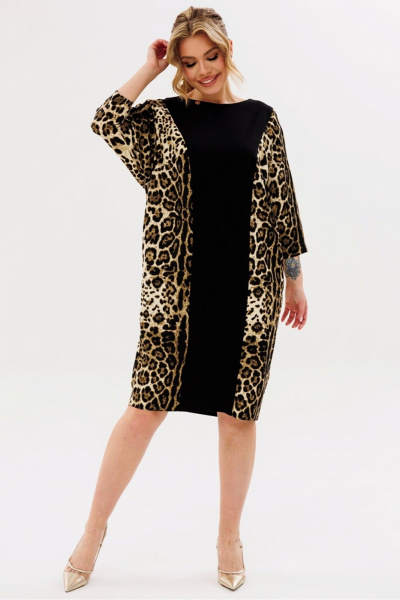 Демисезонное свободное платье из трикотажа с анималистичным принтом Faufilure C1705 черный_леопард - фото 4