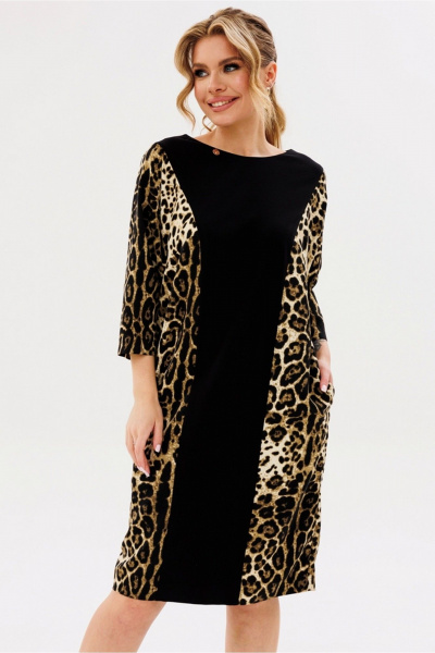 Демисезонное свободное платье из трикотажа с анималистичным принтом Faufilure C1705 черный_леопард - фото 1
