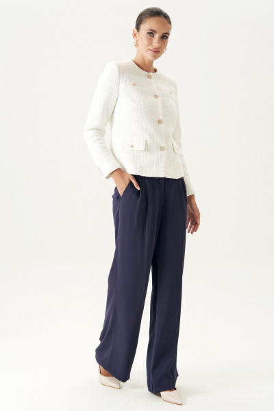 Белый твидовый жакет шанель с карманами и воротником Urs 23-234-3 - фото 5