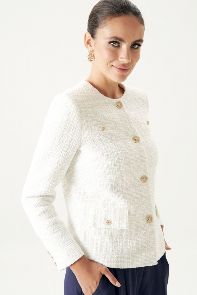 Белый твидовый жакет шанель с карманами и воротником Urs 23-234-3 - фото 4