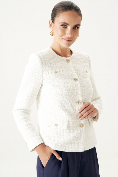 Белый твидовый жакет шанель с карманами и воротником Urs 23-234-3 - фото 1