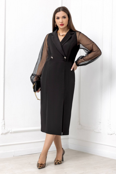 Платье с двубортным фасоном, высоким разрезом и рукавами Gold Style 2581 черный - фото 2