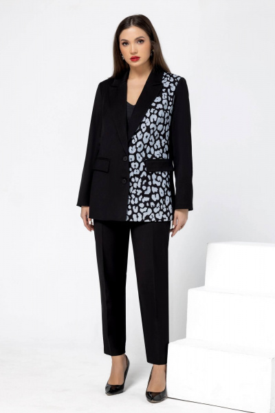 Деловой костюм из текстиля с принтом для больших размеров Gold Style 2675 черный - фото 6