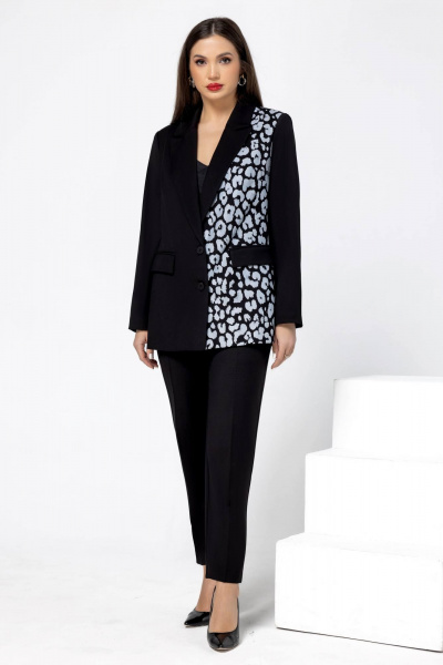 Деловой костюм из текстиля с принтом для больших размеров Gold Style 2675 черный - фото 5