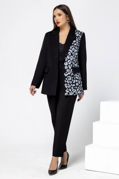 Деловой костюм из текстиля с принтом для больших размеров Gold Style 2675 черный - фото 3