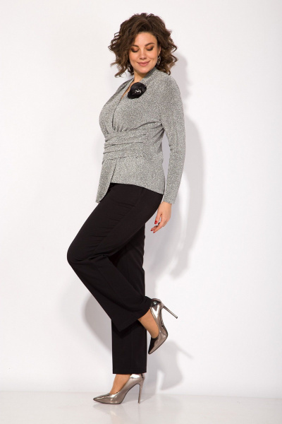 Комплект блуза и брюки в нарядном стиле из трикотажа Liliana 1391БрПн серебро+черный - фото 3