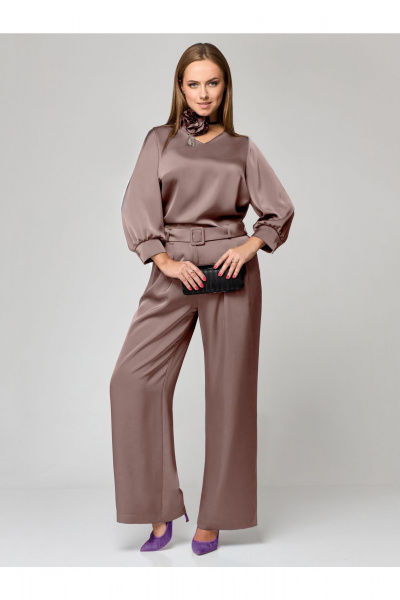 Летний комплект блуза и брюки из текстиля на каждый день Мишель стиль 1160-1 капучино - фото 1