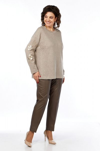 Комплект брюки и джемпер из трикотажа и экокожи для повседневного стиля Jurimex 3254 - фото 2