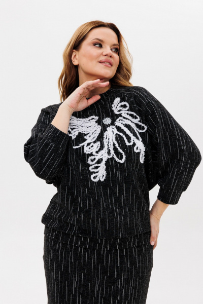 Джемпер и юбка из трикотажа с вышивкой и разрезом для различный случаев Michel chic 1407 черно-белый - фото 9