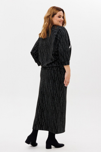 Джемпер и юбка из трикотажа с вышивкой и разрезом для различный случаев Michel chic 1407 черно-белый - фото 8