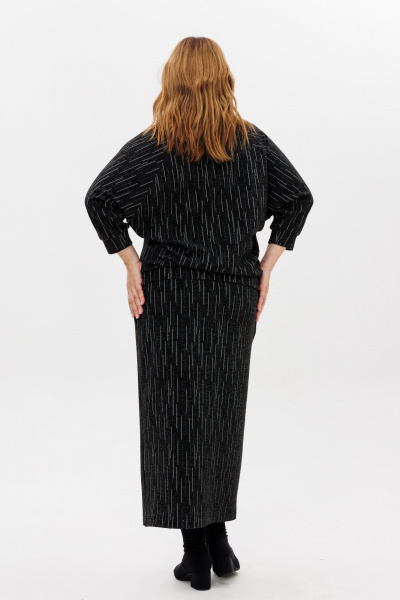 Джемпер и юбка из трикотажа с вышивкой и разрезом для различный случаев Michel chic 1407 черно-белый - фото 7