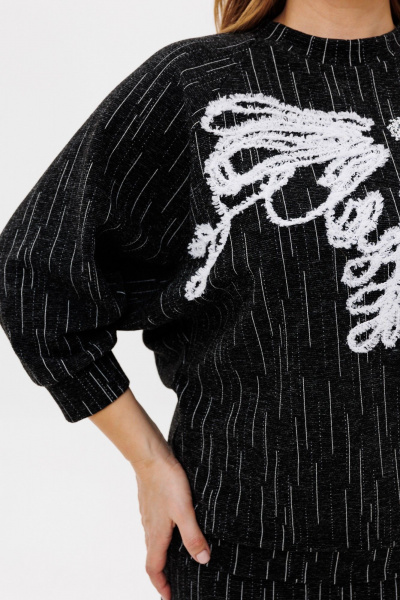 Джемпер и юбка из трикотажа с вышивкой и разрезом для различный случаев Michel chic 1407 черно-белый - фото 10