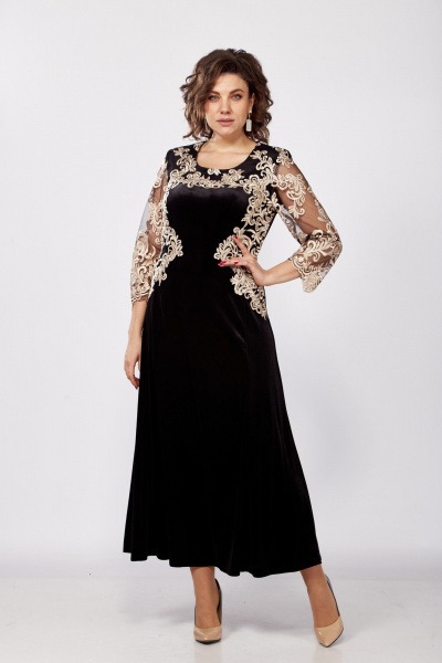 Нарядное платье из гипюра и велюра с цветочным рисунком Mira Fashion 5330 - фото 6