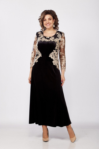 Нарядное платье из гипюра и велюра с цветочным рисунком Mira Fashion 5330 - фото 1