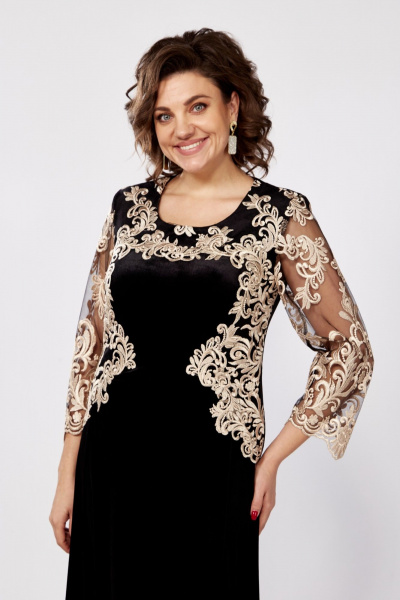 Нарядное платье из гипюра и велюра с цветочным рисунком Mira Fashion 5330 - фото 3