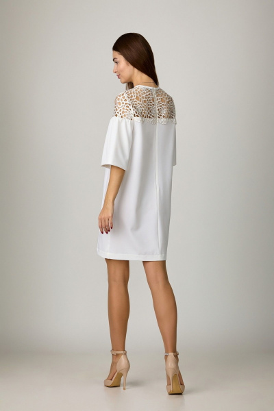 Платье молочное из кружева и тюля на подкладе Rosheli 543/1 молочный - фото 2