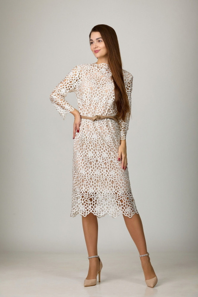 Платье белое из кружева и сетки на подкладе Rosheli 843/1 молочный - фото 2