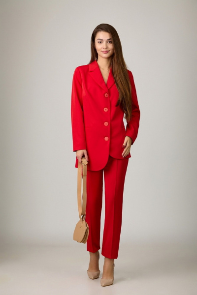 Брюки и жакет из костюмной ткани в красном стиле Rosheli 967/3 красный - фото 1