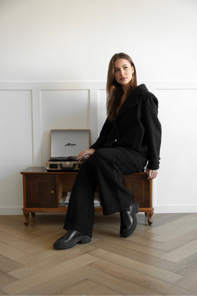 Жакет удлиненный прямой стиль на каждый день из вискозы SK Brand SK7201 черный - фото 14