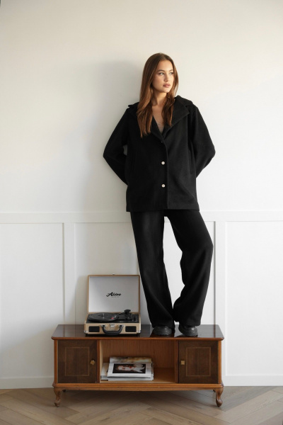 Жакет удлиненный прямой стиль на каждый день из вискозы SK Brand SK7201 черный - фото 10